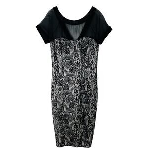 Vintage black white lace mesh sheath evening wedding midi dress 10